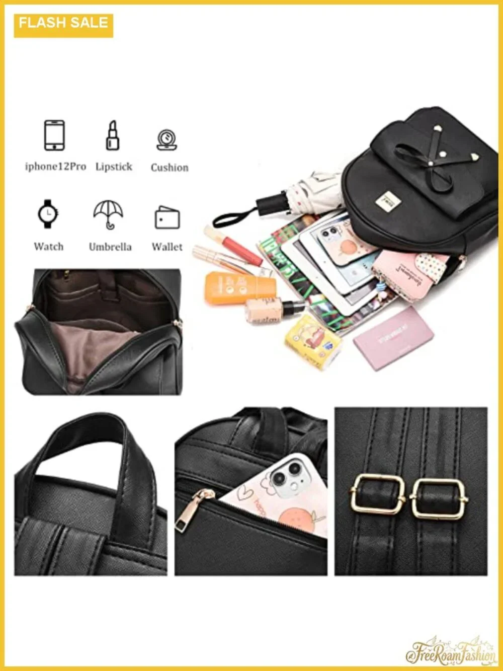 Mini Leather Backpack 3-Piece Set Bowknot Zipper Purse Crossbody Wallet Fashion